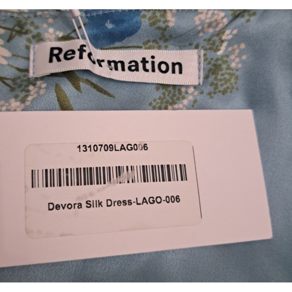 Reformation Dress Size 6 Blue Flora Devora Silk Lago Wedding Guest Bridesmaid - Picture 10 of 10